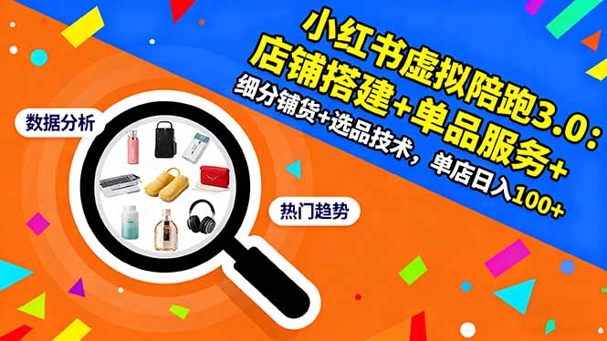 小红书虚拟陪跑3.0：店铺搭建+单品服务+细分铺货+选品技术，单店日入100+-摇钱树